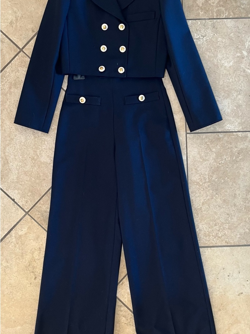 SANDRO Women's Navy High-Waist Wide-Leg Dress Pants